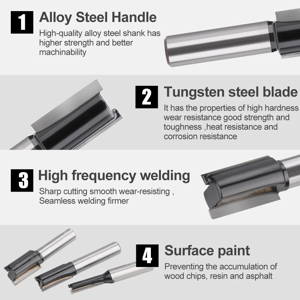 XCAN 1pc 8mm Shank Straight Router Bit Double Flute Cleaning Bottom Engraving Bit Wood Grooving Trimming Milling Cutter