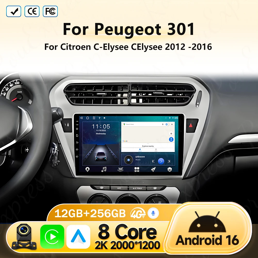 

Android For Peugeot 301 For Citroen C-Elysee CElysee 2012 - 2016 Car Multimedia Player Car GPS Navigation Touch Screen No 2din