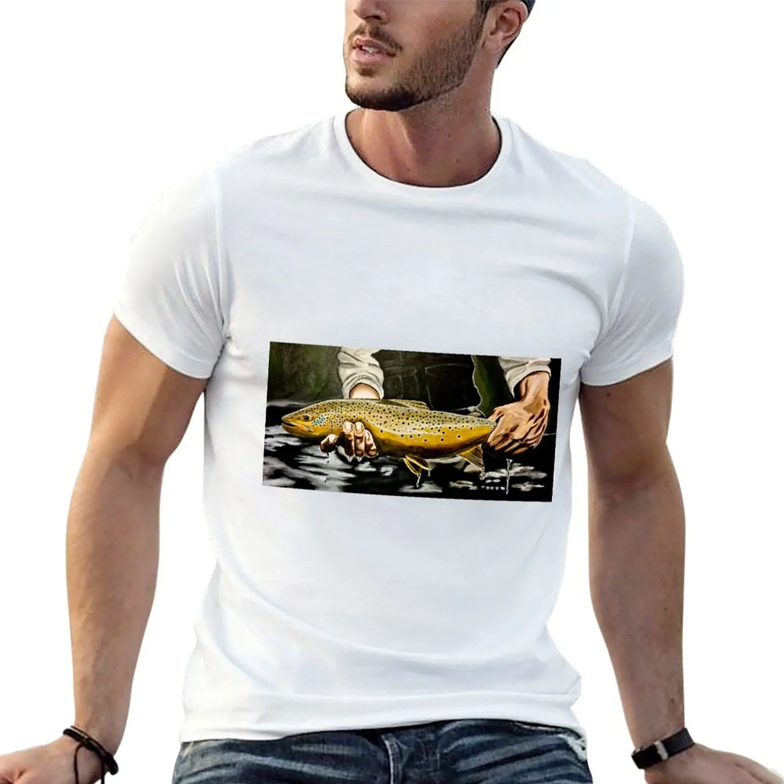 

North Platte Brown - Trout Painting T-Shirt man tshirt t shirts with prints T-Shirt
