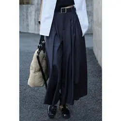 Women's Solid Color Wide Leg Trouser Skirt 2023 Spring Autumn Thin High Waited Loose Button Ruched Pocket Oversized Casual Pants