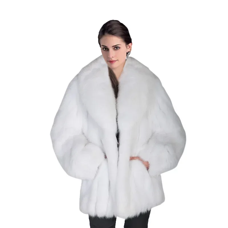 Fur Grass Coat Women\'s New Fox Imitation Mid Length Combination Top Fur Women\'s Mid Length Leather Coat