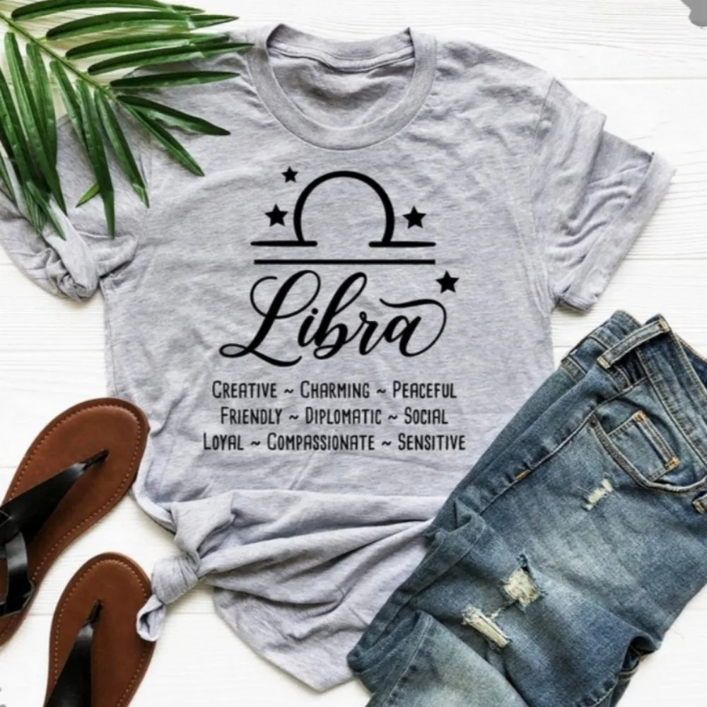 Libra Zodiac Shirt Libra Gift Libra Horoscope Women Shirt Zodiac Tops  Y2k Top Harajuku Women Clothing Aesthetic Cotton Tees