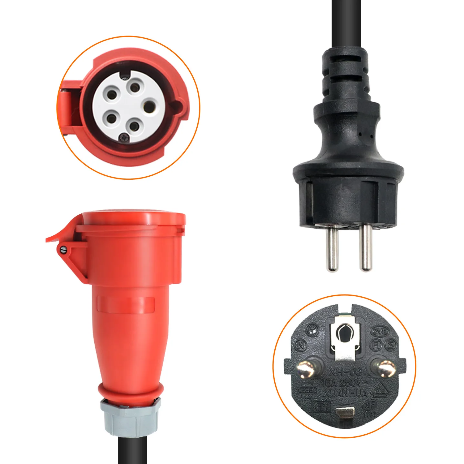 GOODCELL EV Charger Power Adaptor 16A 3phase 11kw CEE Red to 16A 1P Schuko With Cable For Cars Charging Connect 220V