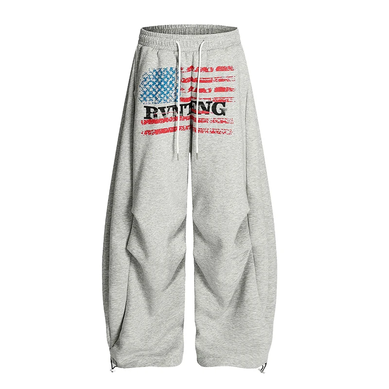 Sommer Schnelltrocknende Retro-Flaggen-Bedruckte Weite Hose Unisex Hip-Hop Streetwear Kordelzug Lose Gerade Sporthose für Männer und Frauen – Detail 4