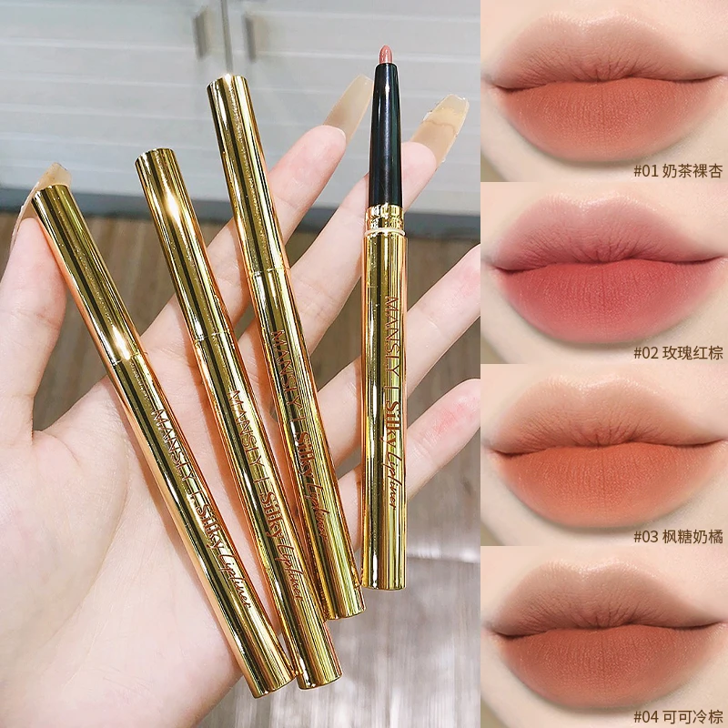 Matte Lipstick Velvet Lipliner Pencil Sexy Red Contour Tint Lipstick Lasting Non-stick Cup Silky Lady Professional Lip Liner