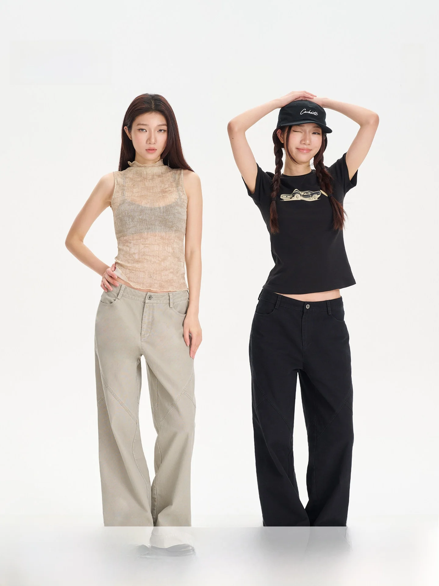 

Yuuue Pure Cotton Work Trousers Wide Leg Loose Fit Casual Pants Spring Summer Natural Waist Button Closure Ladies Fashion