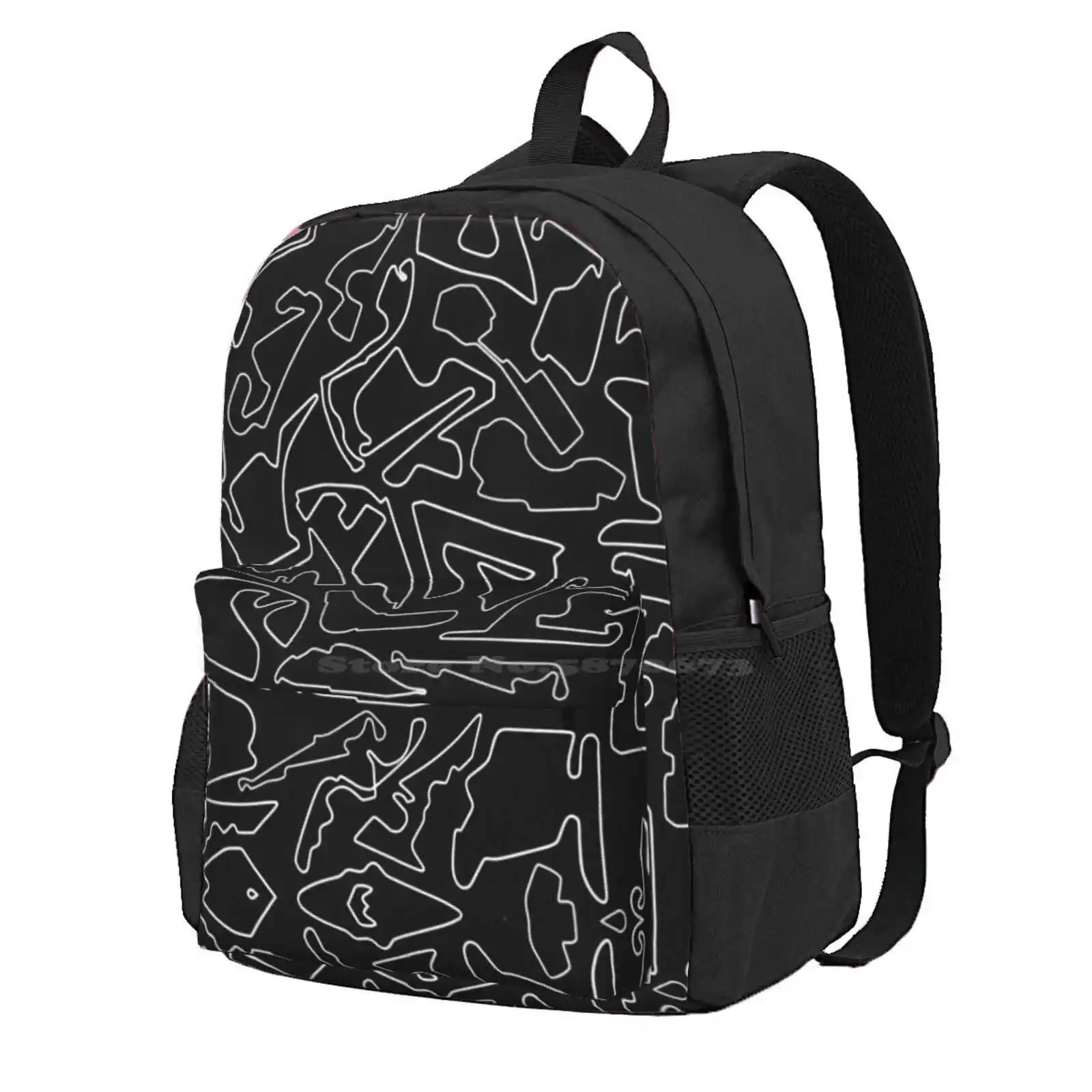 

Race Tracks On A Black Background Hot Sale Schoolbag Backpack Fashion Bags Racing Driving Cars Vehicles Race Tracks Color Line