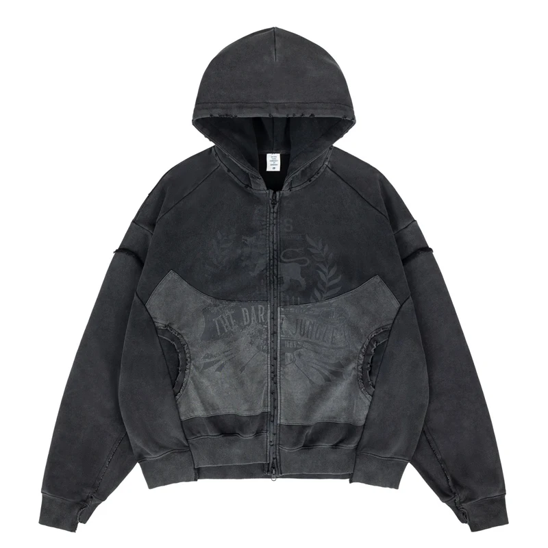 

Американская уличная одежда, голова льва, змеиный хвост, ухо пшеницы, флисовая толстовка на молнии с принтом для мужчин и женщин, классические пуловеры с поврежденными карманами