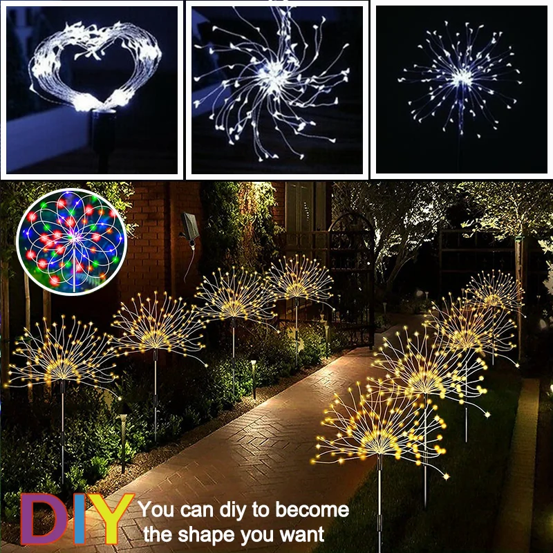 Luci solari per fuochi d'artificio a LED per esterni luci per fata a stringa impermeabile illuminazione per esterni lampada da giardino giardino decorazioni per matrimoni per feste di natale