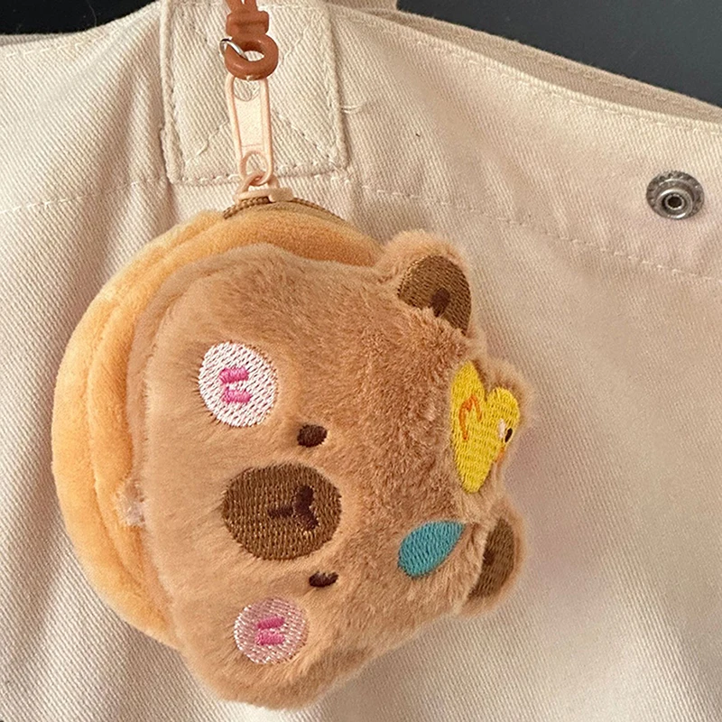 เคสใส่กุญแจกระเป๋าเงินกำมะหยี่ใส่เหรียญ Capybara พวงกุญแจกระเป๋าเก็บหูฟังการ์ตูน Capybara แบบพกพากระเป๋าใส่ลิปสติก