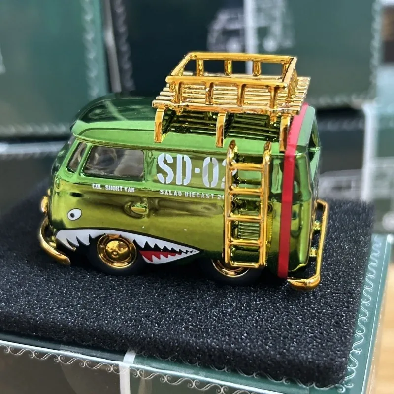 دييكاست نموذج سيارة 1/64 VW T1 الشمع القرع عربة سيارة ModeIShark الأخضر سيارة لعب المركبات لعب للأولاد