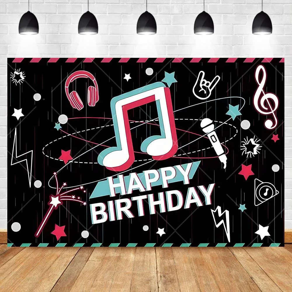 Dynamic Tiktok Music Bar Happy Birthday Melody Hip Pop Party Kids Custom Background Photography Party Room Decor Photo Backdrop