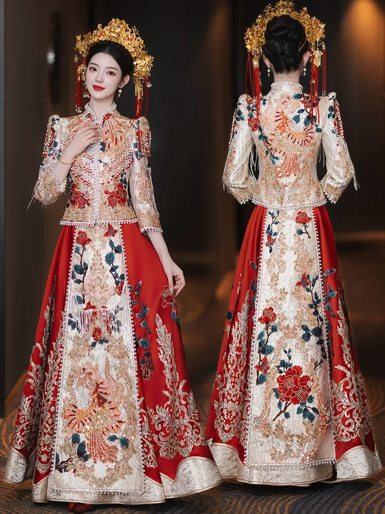 The new champagne gold dress for bride's wedding a Chinese-style and heavy industry toasting are now available