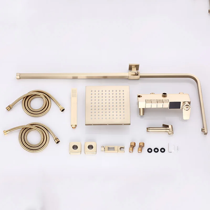 Brushed Gold Digital Bathroom Shower System Of Stainless Steel Shower Head Brass Piano Digital Bathroom Shower Set For Wholesale