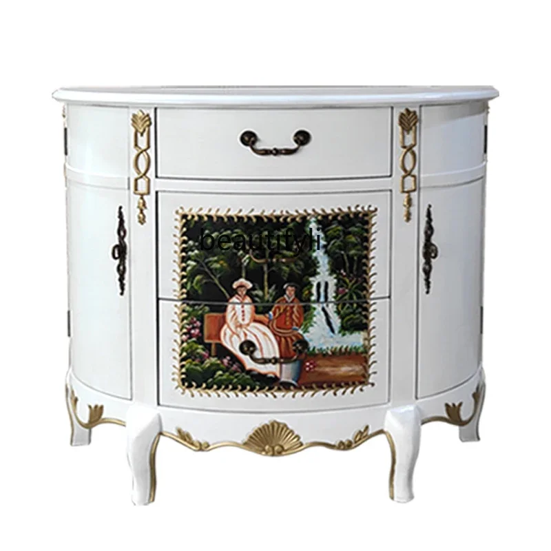 American-Style Semicircle Entrance Cabinet Partition European-Style Painted Storage Organizer Shoe Cabinet