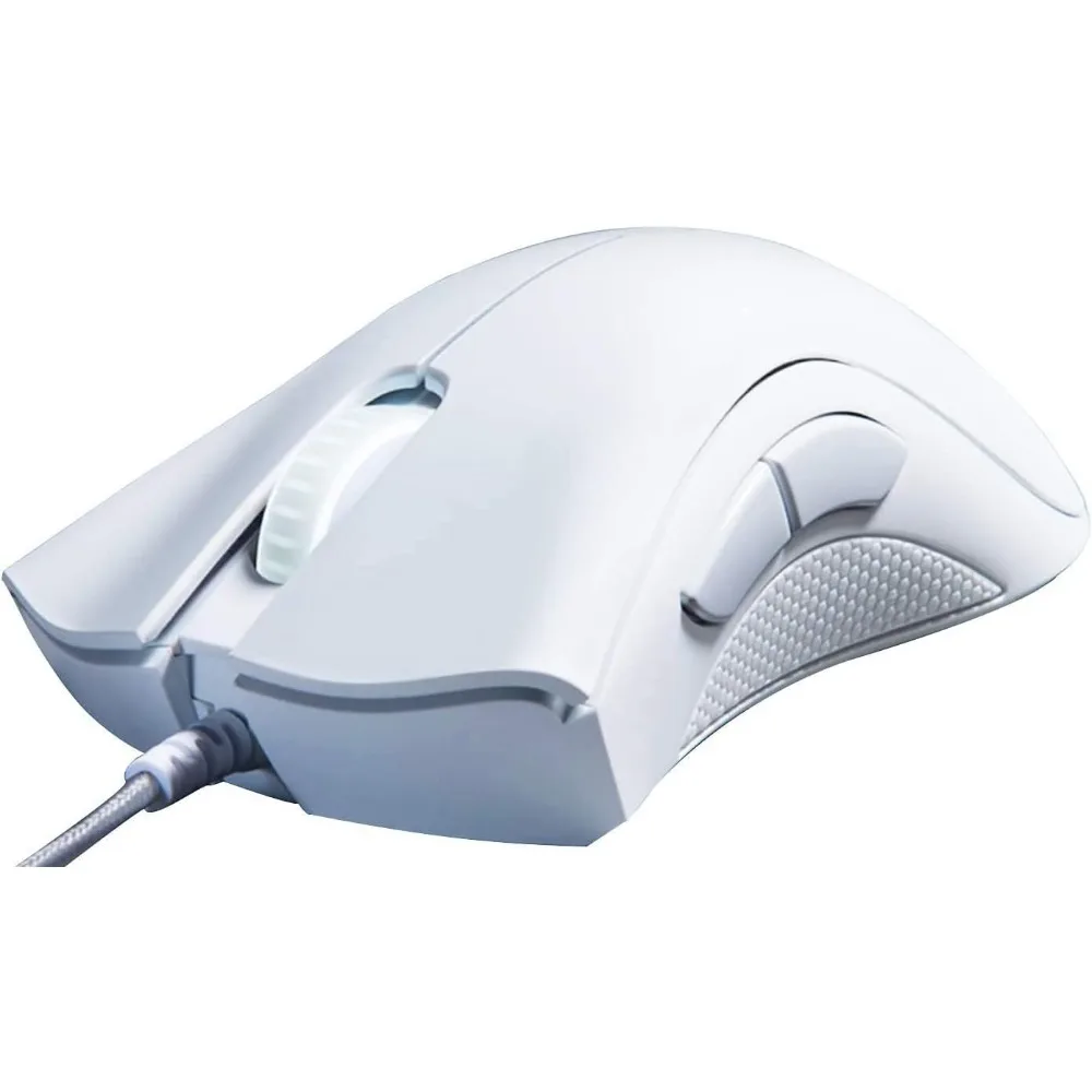 Essential Gaming Mouse: 6400 DPI Optical Sensor, 5 Buttons, Mechanical Switches, Rubber Grips, White