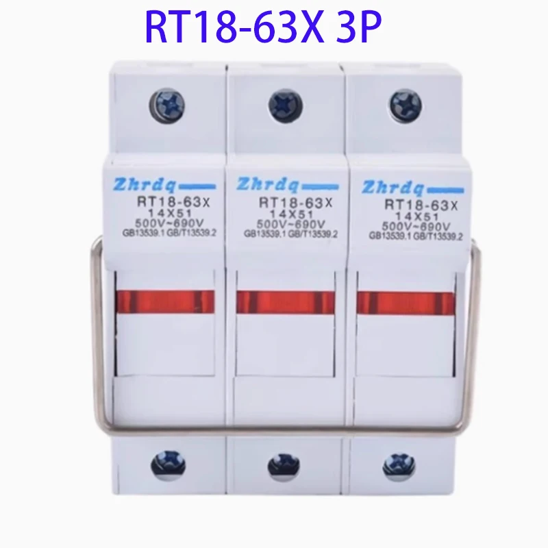 Rail Type RT18-63X 3P 500V-690V Fuse Base with Indicator Light Thickened Copper Piece Compatible with R016 14x51