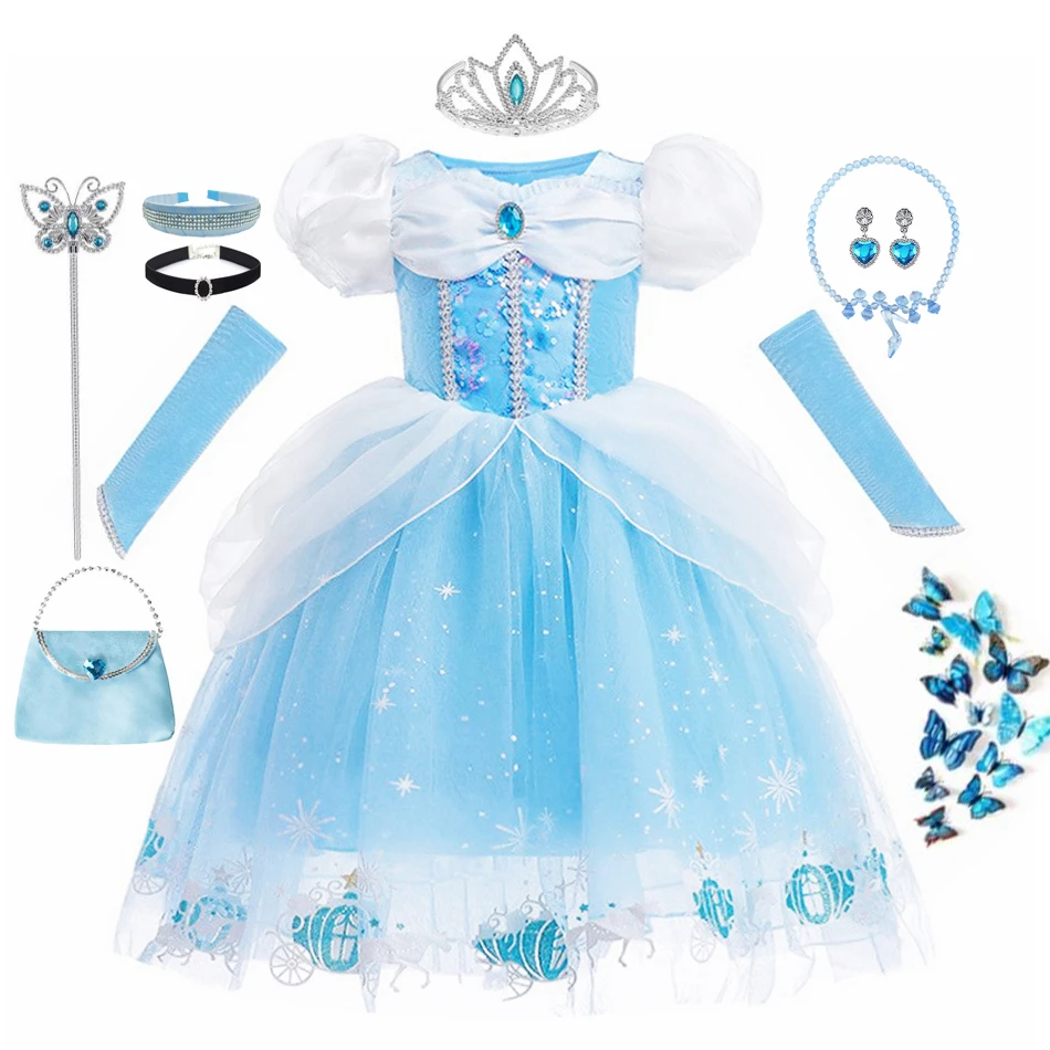 Cinderella Dress Kids Halloween Party Girls Princess Cosplay Costume Dress Up Carnival Christmas Fancy Children Clothing