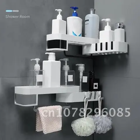 Shampoo Holder Corner Bathroom Shelf Kitchen Storage Rack Wall Holder Mess Shower Organizer Space Saver Household Items