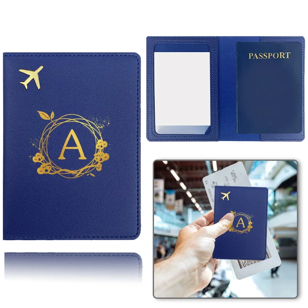 Portable Pu Passport Case Fashion Business Passport Clip Airplane Passport Cover Bank Card Organizer Cover Wreath Letter Pattern