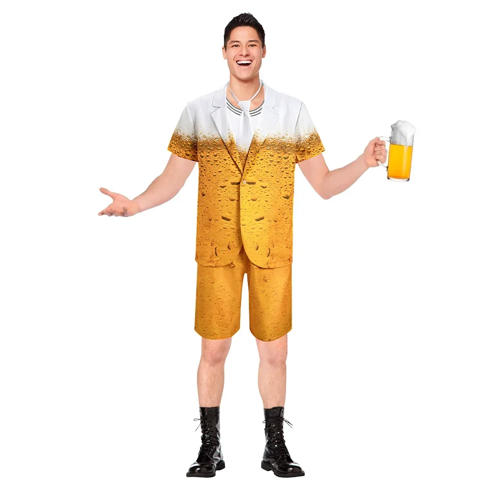 

2024 Men Festival Beer With Foam Print Blazers Suit Halloween Fancy Dress Oktoberfest Beer Costume For Adult