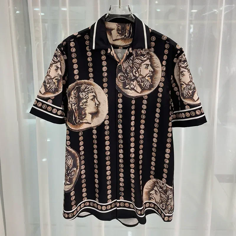 

Роскошные винтажные рубашки, мужские рубашки с коротким рукавом, повседневные рубашки с королевским узором, рубашки для социальных вечеринок с принтом, сорочка Homme De Luxe