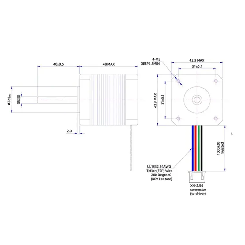 ABKP-2PCS Super Motor 42STH48-2804AH(40R) Nema 17 Stepper Motor For 3D Printer Parts Voron Vzbot Long Shaft Mounts