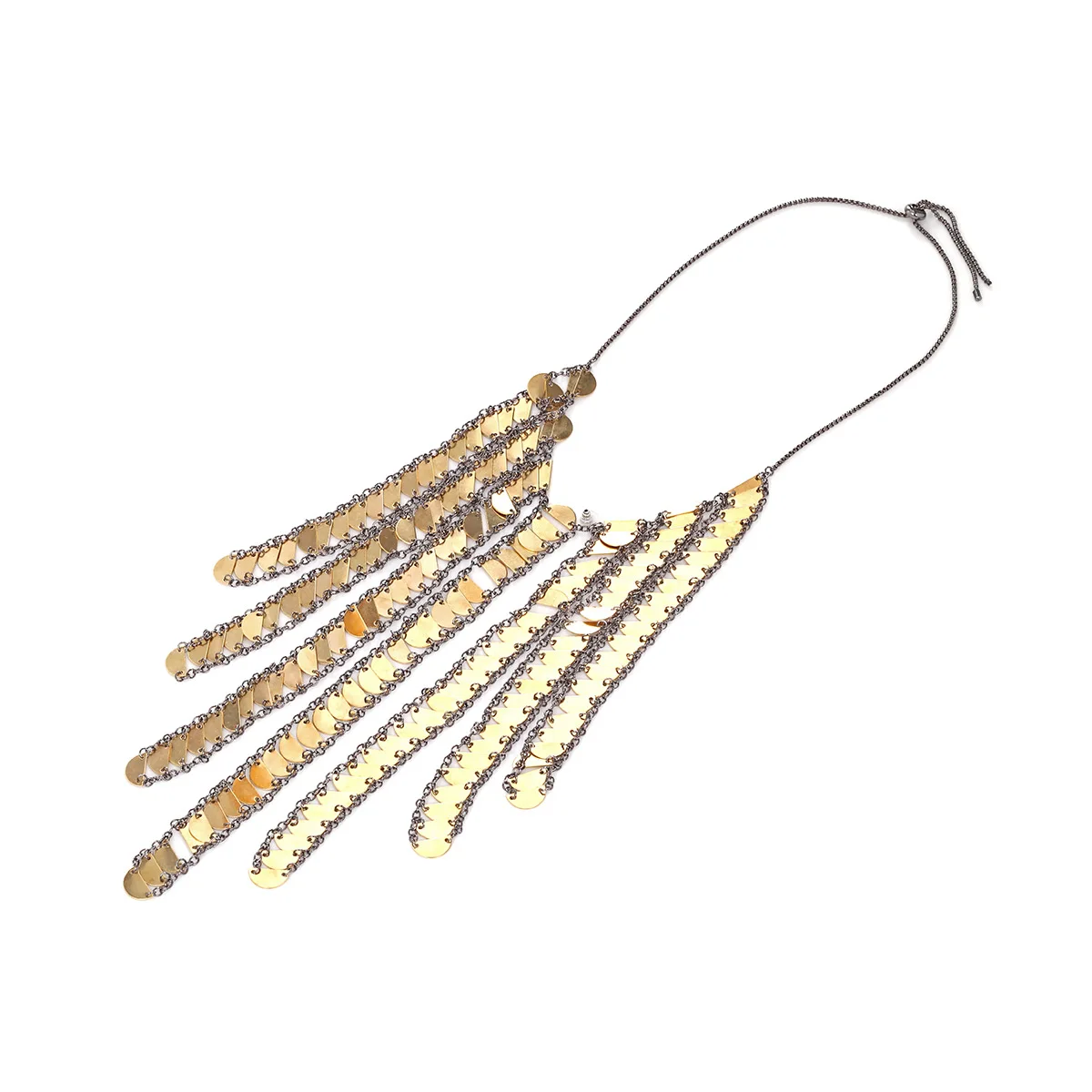 New ZAA Personality Design Round Metal Sequin Waterfall Tassels Necklace for Women Holiday Party Jewelry Gifts
