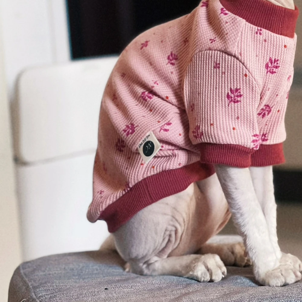 Cats Clothing Spring Cotton Shirt for Sphiynx Female Cat Long Sleeves Coat for Kittens Summer Soft Pink Sweatshirt for Devon Rex