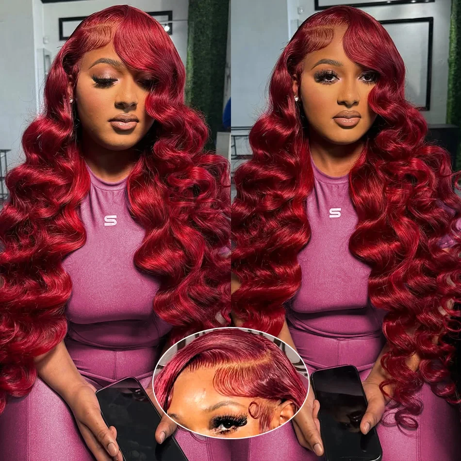 

30 Inch Burgundy Body Wave Human Hair Wig 13x6 HD Lace Glueless Vietnamese Colored Wig 99J Red Hair Extensions Full Head