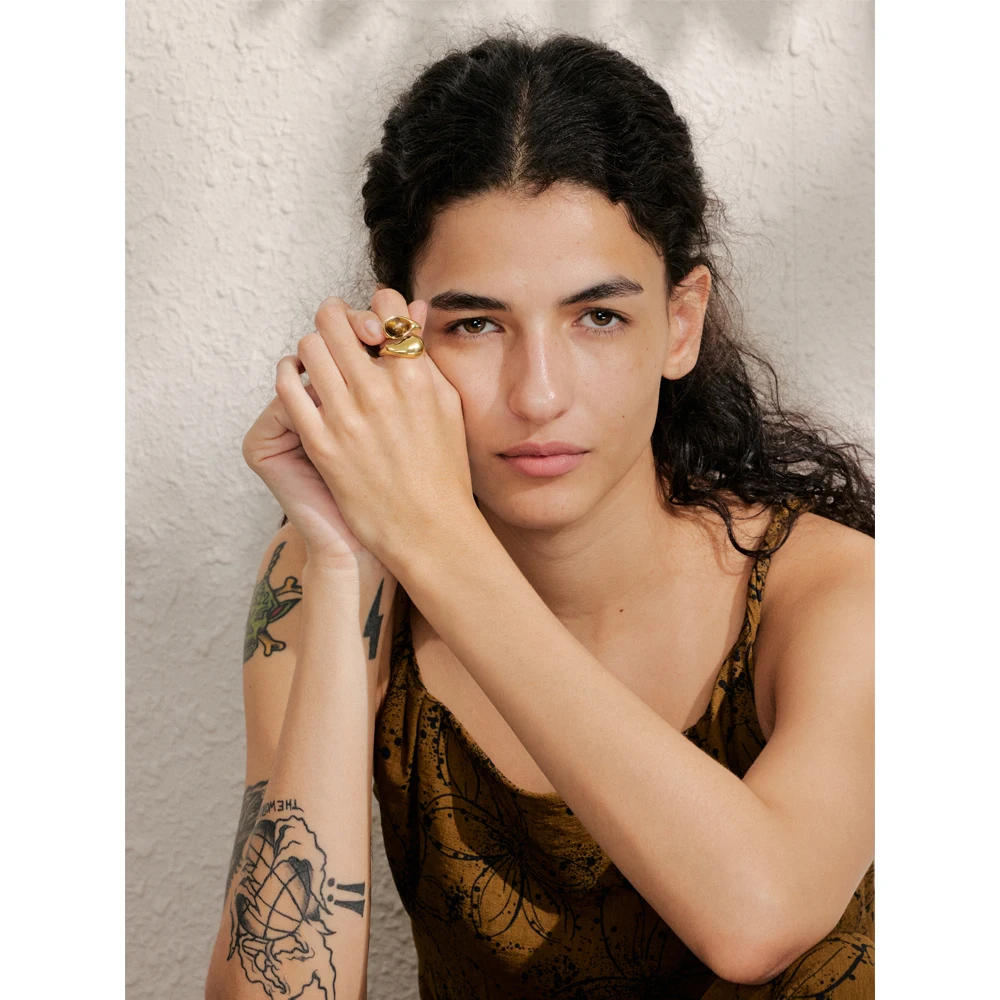 Yhpup 316L Stainless Steel Natural Tiger Stone Water Drop Adjustable Ring for Women PVD Plated Fashion Jewelry Accessories