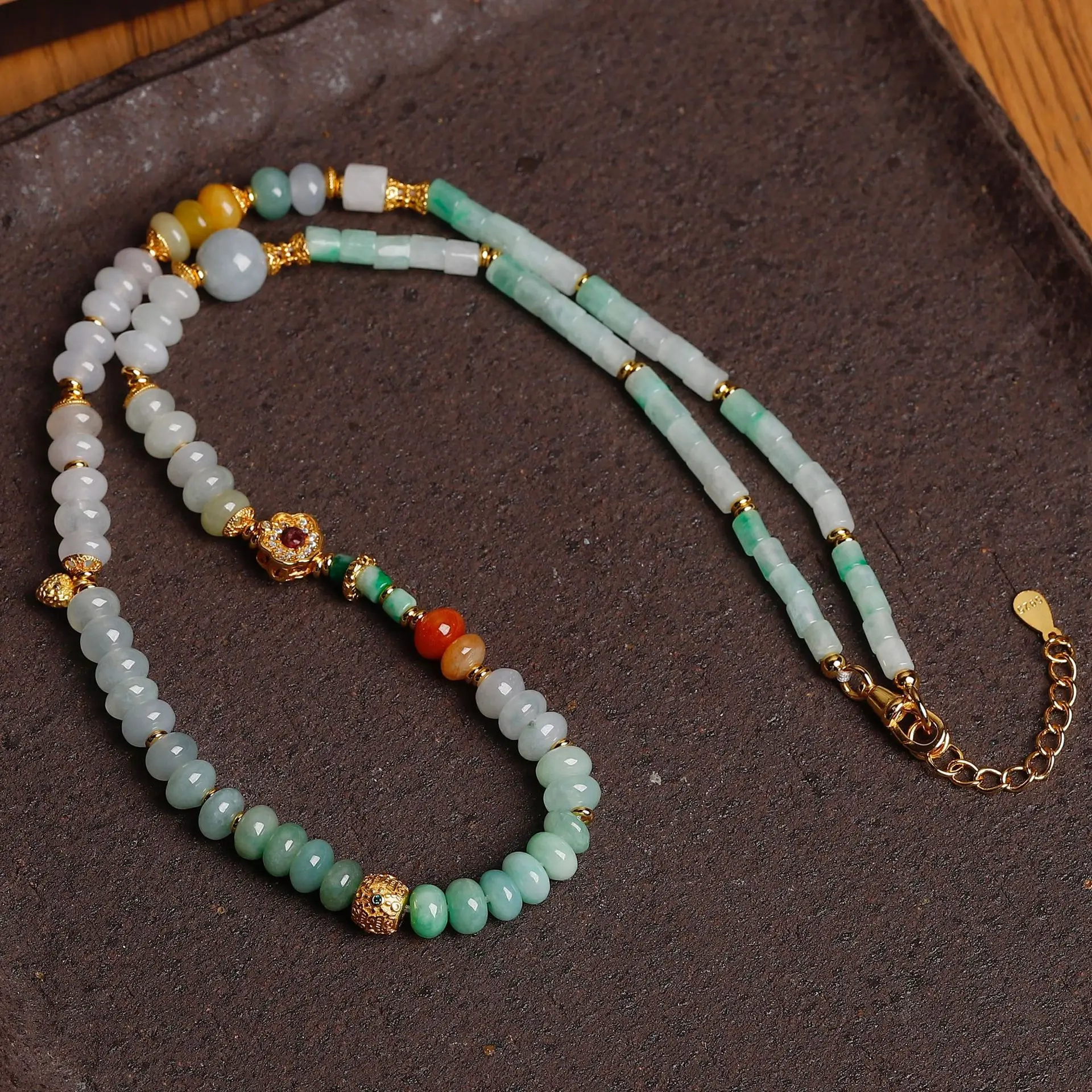 

A-Grade Natural Tricolor Jade Necklace, Sugilite S925 Silver Cloisonne Sun Totem, Chinese Gemstone Jewelry Gift