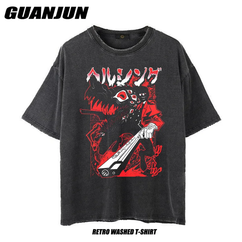 

Japanese Anime Hellsing Alucard Tshirt Vintage Washed 100% Cotton T-Shirt Men Women Hip Hop Streetwear Graphic Tees Harajuku Top