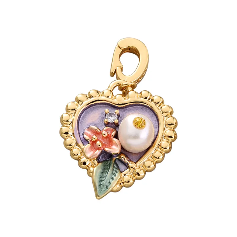 1 Pcs 18K Gold-plated Copper Monet Garden Necklace Pendant Love Oil Painting Style Natural Pearl Diy Jewelry Accessories Pendant