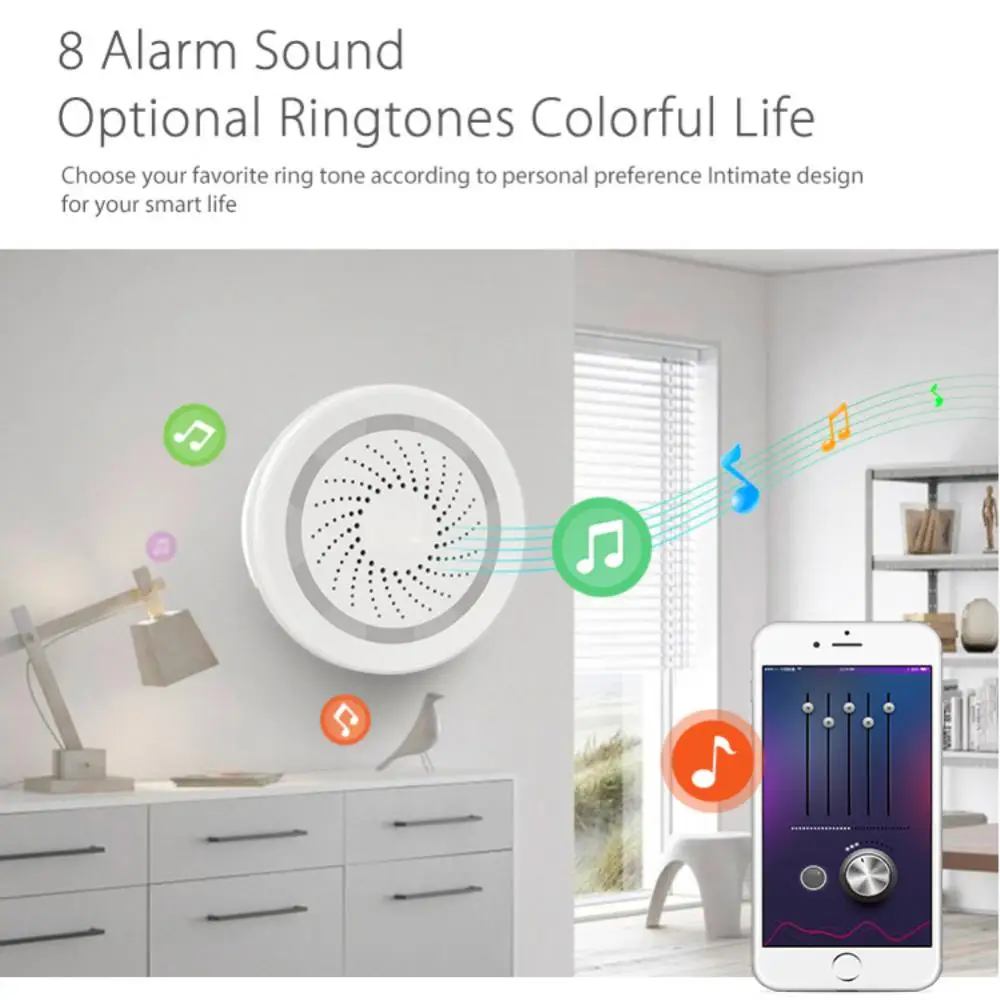 Remote Control Sound And Light Alarm Mobile App Control Temperature And Humidity Sensor 120db Wifi Sensor Thermometer Detector