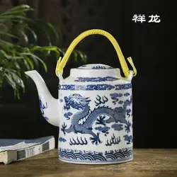 Jingdezhen Porcelain Ceramic Hoop Handle Teapot Tea Pot Dragon Pattern Kitchenware Gourmet Home Decor