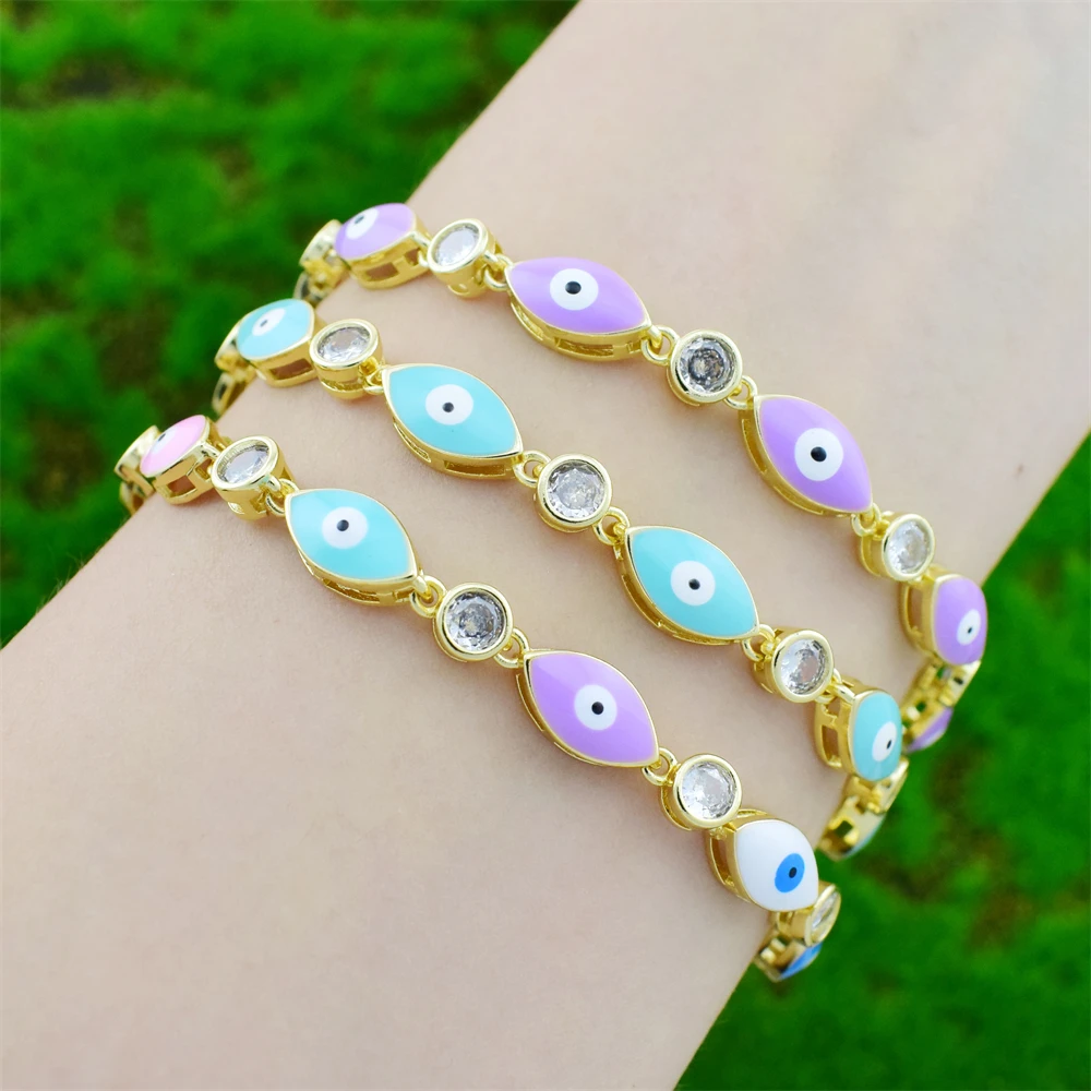 2022 New Enamel Treatment Eyes Evil Eye Cubic Zirconia Adjustable Bracelet Men and Women Hip Hop Gift Jewelry Wholesale
