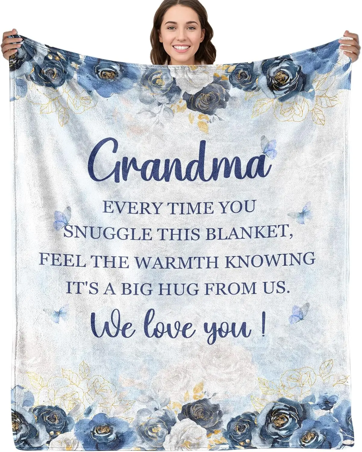 Chunky Throw Blanket Floral Watercolor Roses Home Decor Gift for Grandma Cozy Spring Autumn Decorative Throw Blanket