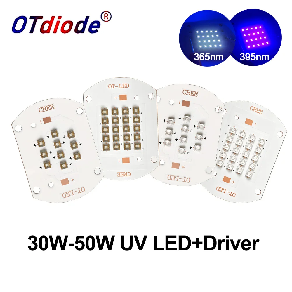 

High Power 30W 50W 100W COB UV LED Chip 365nm 370nm 395nm405nm Purple Light Bulb Module for Flatbed Printer Glue Ink Curing Lamp