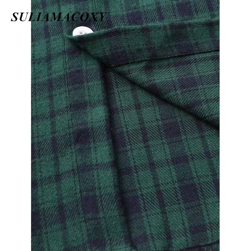 Men\'s Plaid Shirt Long Sleeve Brushed Men\'s European Casual Menswear Christmas Green