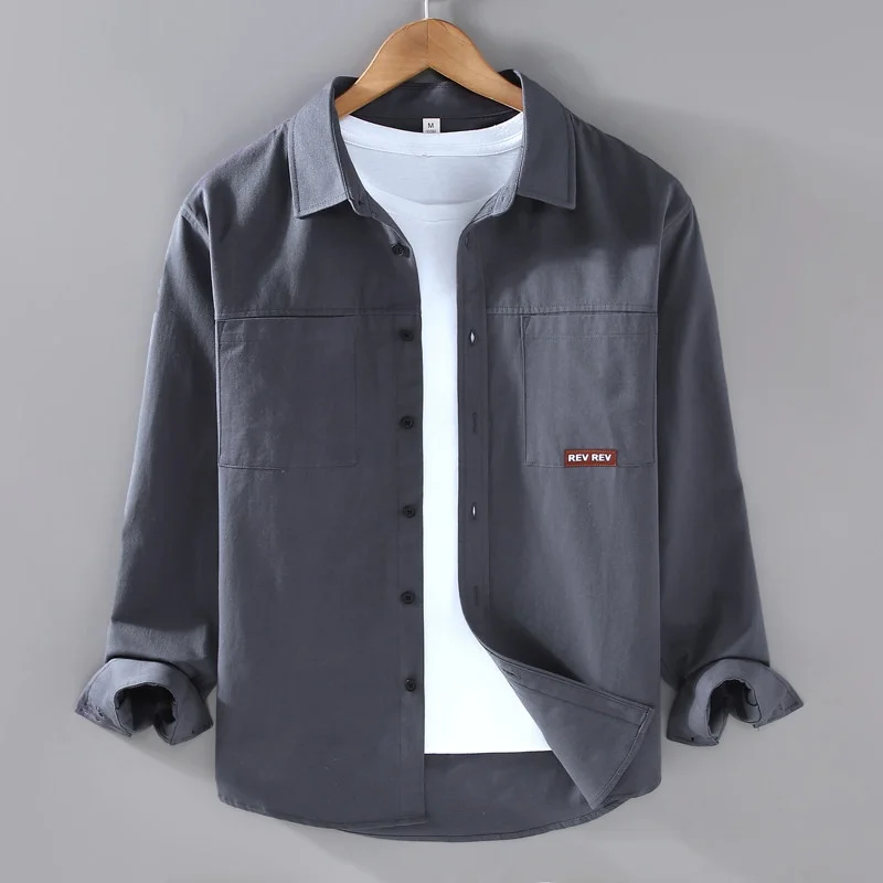 High-End Men's Long Sleeve Workwear Shirt Jacket Casual Style Autumn Collection Polyester Fiber Retro Design Youth Fashion