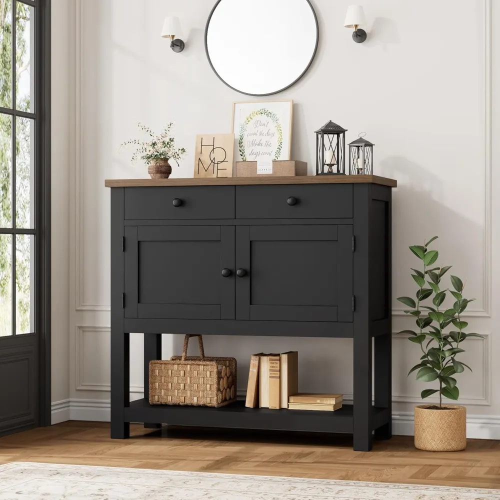

Farmhouse Console Table with 2-Door Cabinet & 2 Drawers, Coffee Bar, Entryway Table with Storage Shelf, Customized