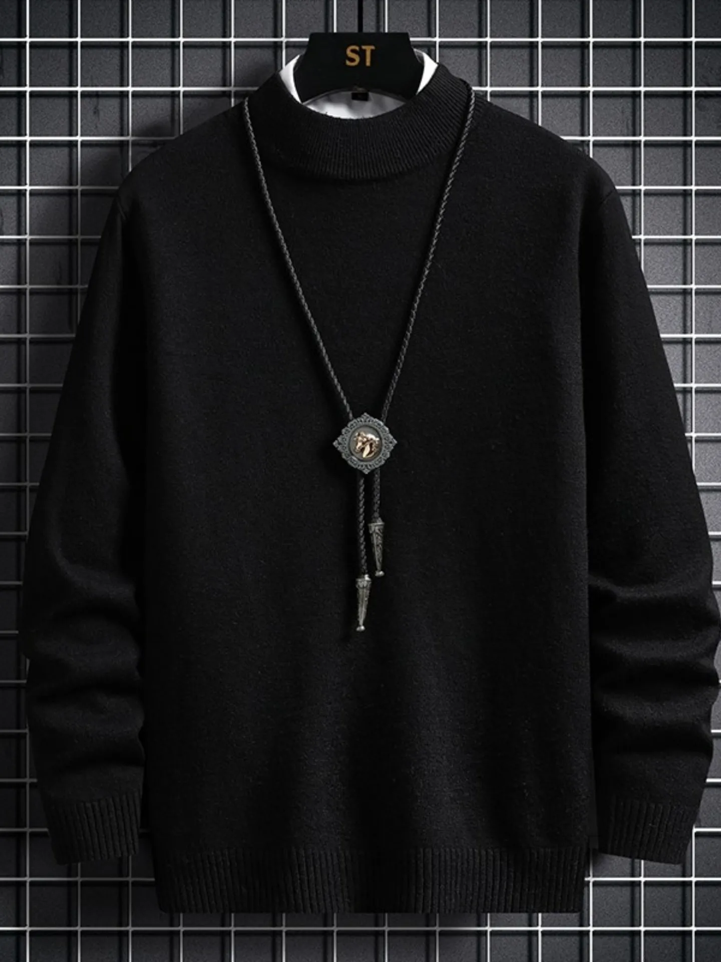 

Мужской вязаный свитер с высоким воротником, зимний повседневный пуловер с круглым вырезом, мягкий, из полиэфирного волокна, теплая верхняя одежда