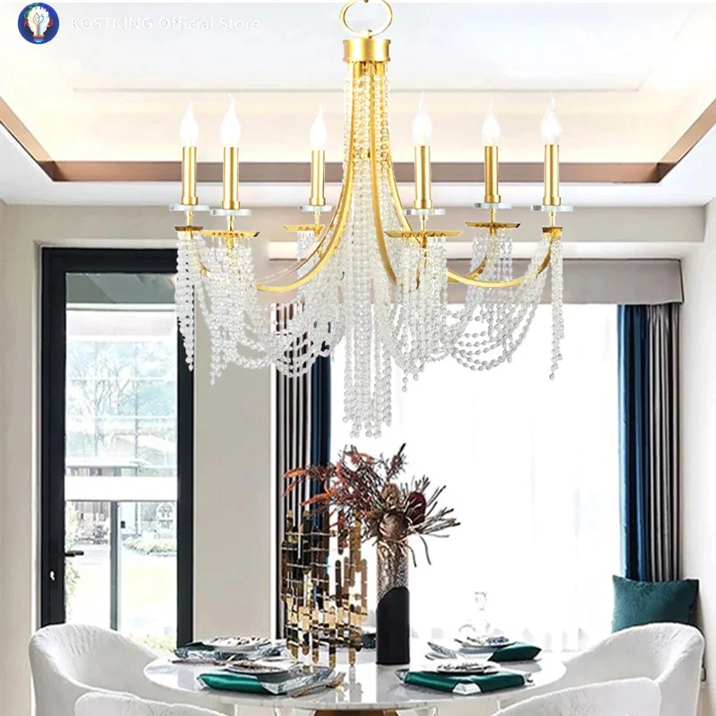 

Romantic Art Candle Chandeliers Luxury Crystal Hanging Light Hotel Villa French Country Living Room Bedroom Kitchen Pendant Lamp