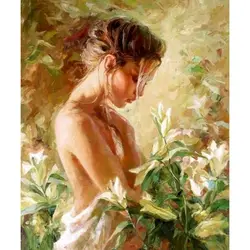 GATYZTORY 60x75cm Oil Paint By Numbers Figure DIY Painting By Numbers On Canvas Flowers Girl Number Painting Home Decor