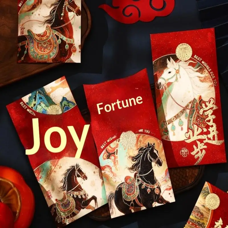 6 قطعة/المجموعة المغلفات الحمراء هدية السنة الصينية الجديدة شخصية الإبداعية سنة الحصان مهرجان الربيع حقيبة حمراء محظوظة #2