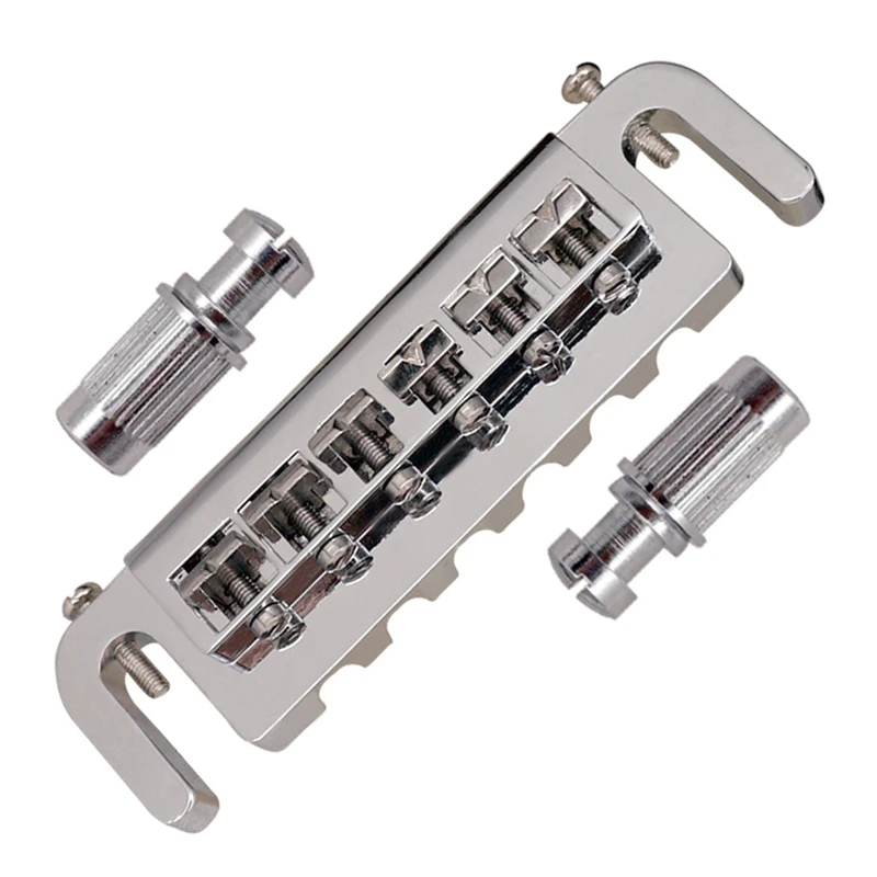 Pro 52.5mm Pigtail Style Adjustable Wraparound Bridge Tailpiece for Les Paul Style Electric Guitar, Silver