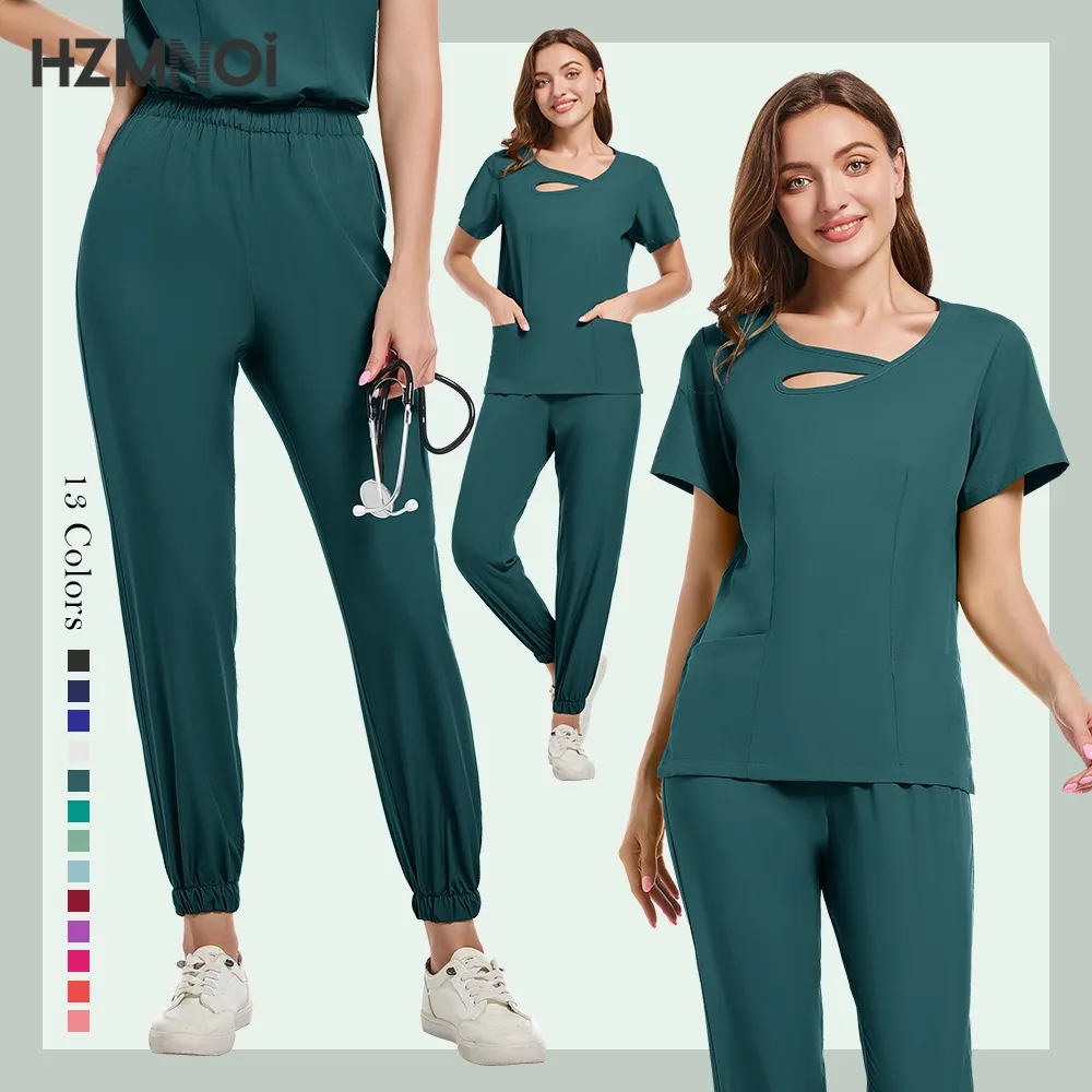 Hzmnioi novos designs de esfrega da moda mulheres jogger clínica enfermeira uniformes de enfermagem médica esfrega conjuntos uniformes hospitalares