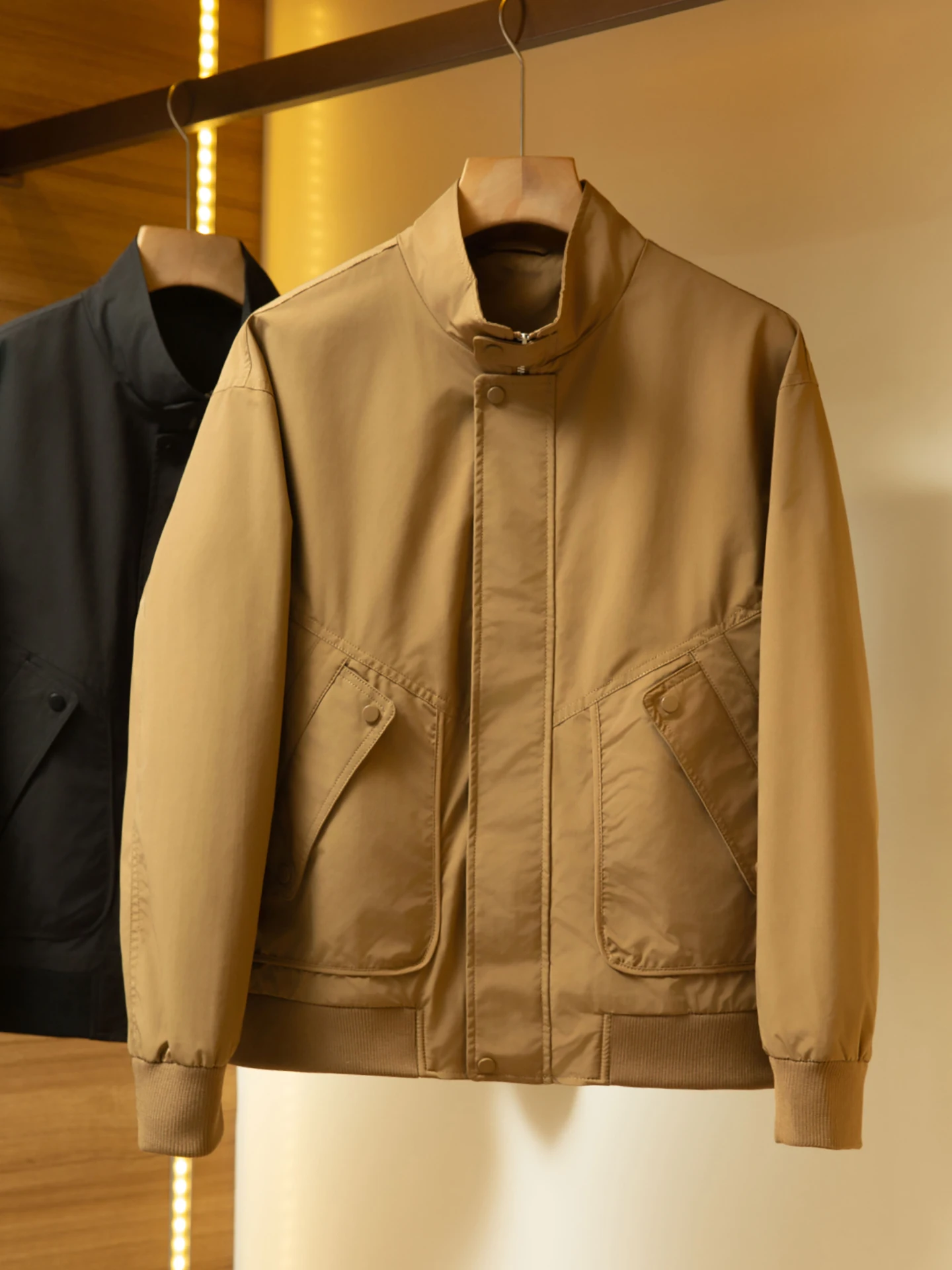 

Anti-Wrinkle Memory Fabric Stand Collar ort Jaet for Men Commute Casual Outerwear Polyester Fiber 00% Youth Daily Wear