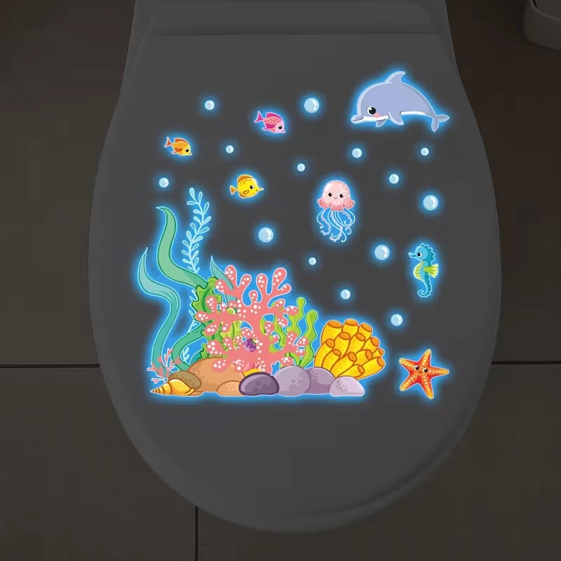 【BA】Glow-in-the-Dark Ocean Fish Toilet Sticker Bathroom Decoration Self-Adhesive And Removable Home Living Room Wall Decoration